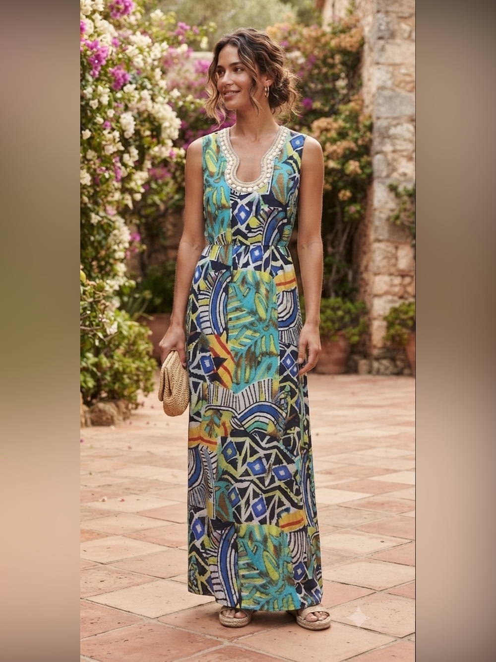 Belle Badgely Mischka Sz 4 Maxi Dress Sleeveless Bead Accents Sheath Split Hem